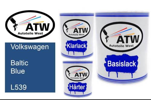 Volkswagen, Baltic Blue, L539: 1L Lackdose + 1L Klarlack + 500ml Härter - Set, von ATW Autoteile West.